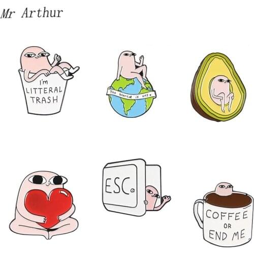 Big Eye Nude Men Enamel Pin Cup Earth Heart ESC Badge Brooch Backpack Clothes Lapel Pin Cute Jewelry Gift for Friends Kids