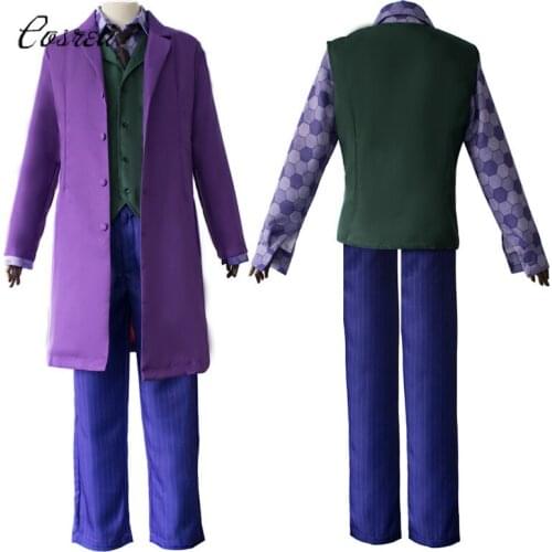 Movie Joker The Dark Knight Heath Ledger Joker Purple Suit Costume Cosplay Full Set Outfits Mens Halloween Mask Shoes