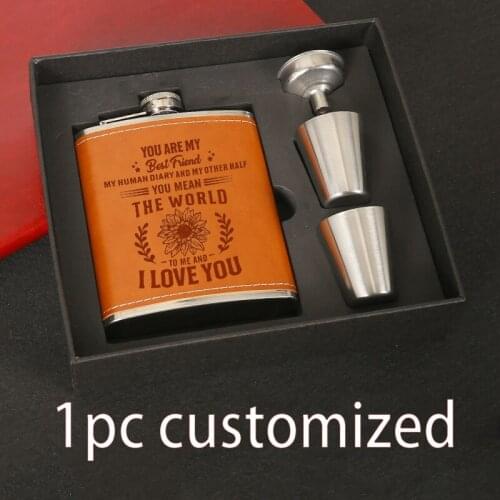 Engraved Flask Set With Shot Glasses For Men Women Dad Stainless Steel Leather Hip Flask Gift Set For 7oz Liquor JH015