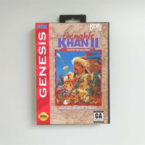 Genghis Khan 2 - USA Cover With Retail Box 16 Bit MD Game Card for Sega Megadrive Genesis Video Game Console