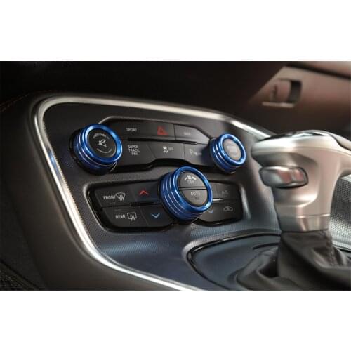 ALU Engine Start Stop Button Air Conditioner Switch Ring Cover Trim for Dodge Charger 2015+ Interior Decoration Accessories Blue