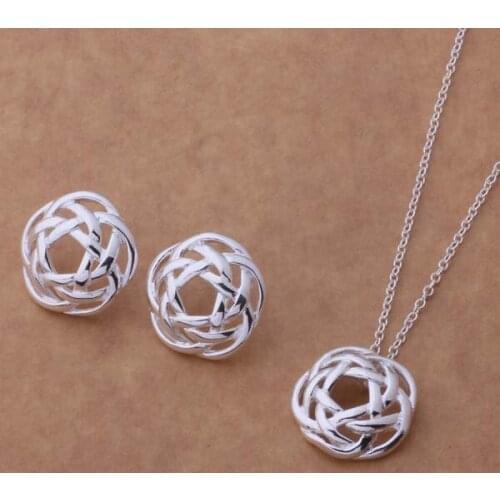 Wholesale Silver Plated Free Shipping Charm Christmas Gifts Fashion Jewelry Sets For Women&men Earring 334 + Necklace 697