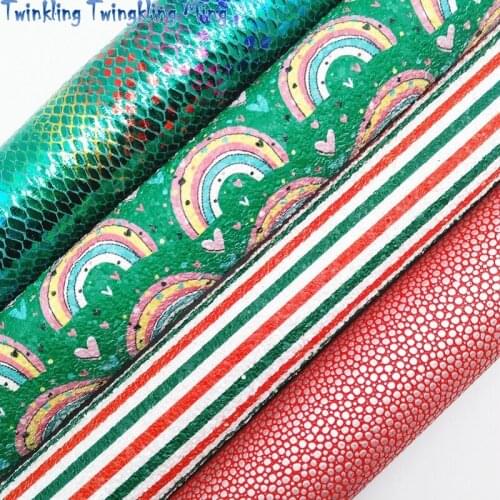 Raibow and Stripes Printed Glitter leather, Metallic Snake Synthetic Leather For Bow A4 21x29CM Twinkling Ming KM289