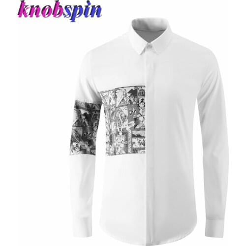 Brand Personality Men Shirt Brand Quality Long Sleeve Clothes Male Slim Business Male Dress Comics Shirts Plus Size Camisas