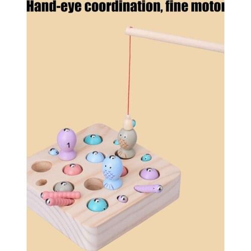 Magnetic Fishing Toy Set Wooden Montessori Arithmetic Puzzle Game Childrens Fishing Toy
