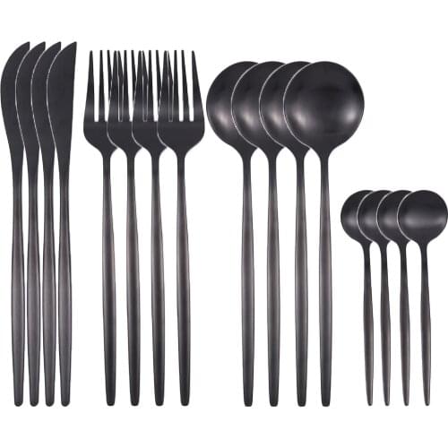 16Pcs Matte Stainless Steel Cutlery Set 304 Dinnerware Fork Knife Spoon Set Golden Silverware Party Tableware Set Dropshipping