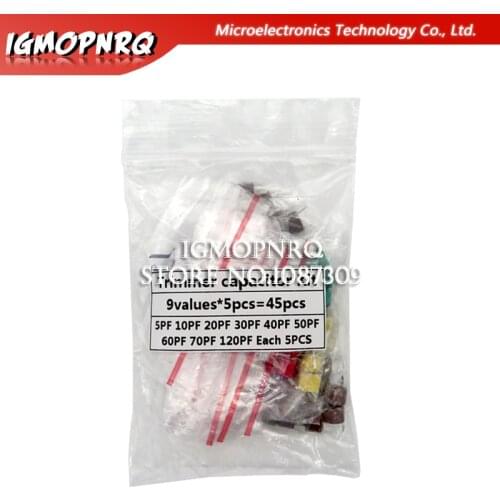 45pcs Variable Trimmer capacitor Assorted Kit JML06 5pf 10pf 20pf 30pf 40pf 50pf 60pf 70pf 120pf Adjustable capacitors set pack