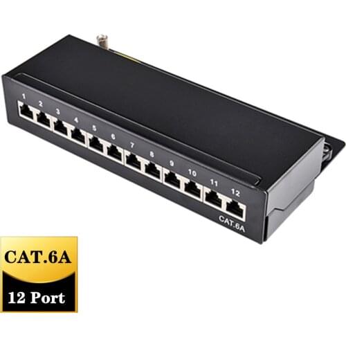 Network Distribution Frame CAT 6A 12-port Patch Panel Full Shielded Mini Desktop Available Wall Mounting Keystone Jack RJ45 Plug