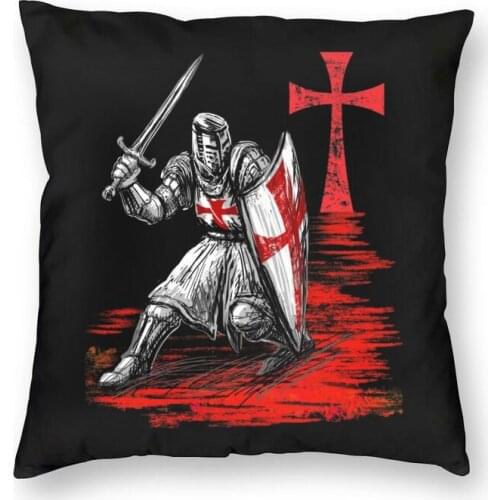 Knight Templar Medieval Warrior Cushion Cover Red Cross Shield Floor Pillow Case for Living Room Cool Pillowcase Home Decor