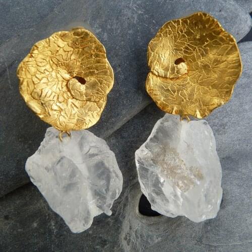 Irregular Transparent Natural Stone Dangle Earrings Handmade Gold Color Round Statement Earrings For Women Boho Jewelry D5M625