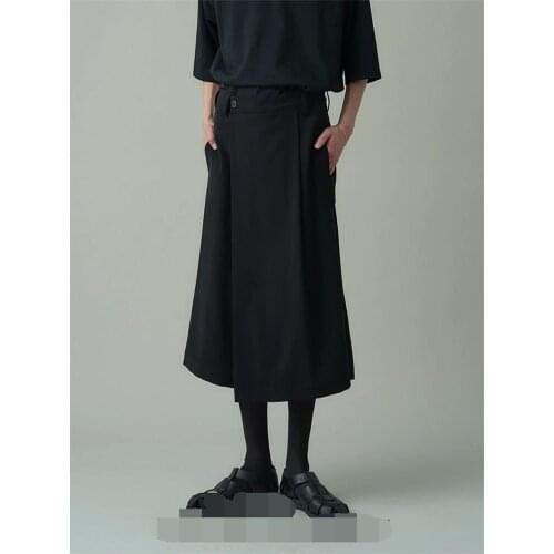 Mens new Japanese minority design singer stage style contracted dark loose asymmetric culottes large size clothing