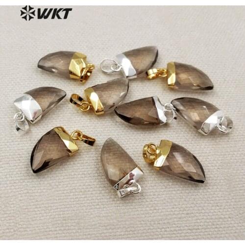 WT-P1266 WKT Wholesale Charming New Coming Natural Stone Necklace Jewelry Horn Shape Elegant Brass With Gold Color Trim Pendant
