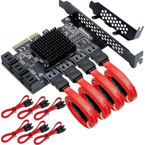 Pcie to Sata Expansion Card, Sata Pci Express Serial Adapter Card 10 Port 6 Gbps with 10 SATA Cables Chip:ASM 1166