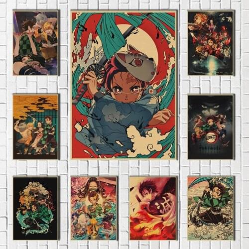 Demon Slayer Kimetsu no Yaiba Anime Poster Wall Art Retro Poster Painting Decoration for Living Room Home Deco