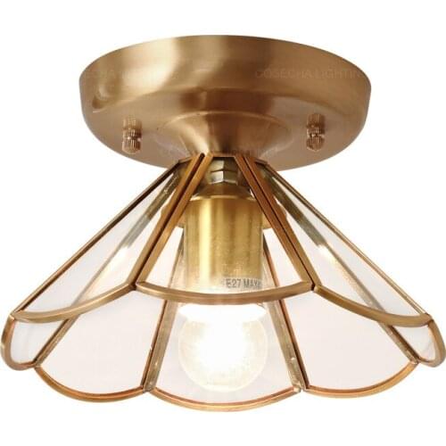 Pure copper gold ceiling lighting E27 small glass ceiling lamps in corridor balcony hallway nordic interior room brass lighting