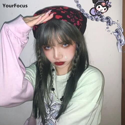 Punk Goth Harajuku Kpop Y2k Headband Red Pink Heart Bear Hair Accessories Cute Kawaii Bandana Square Scarf