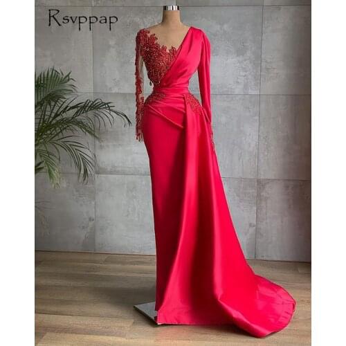 Luxury Long Sleeve Evening Dresses 2021 Beaded Embroidery High Quality Satin African Women Formal Party Evening Gowns