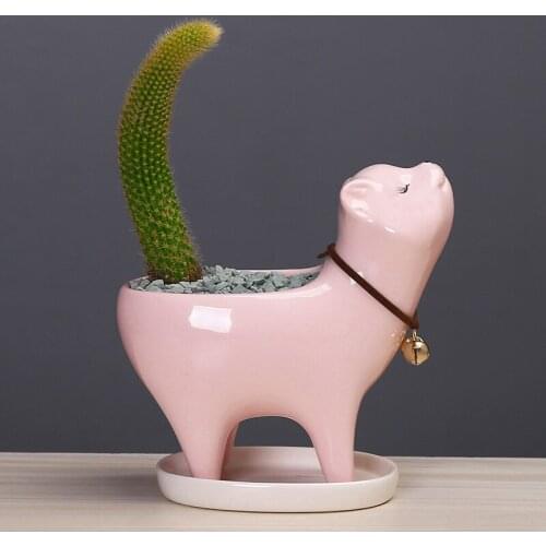 Cute Color Dog/Cat Cartoon Succulent Planters Ceramic Flower Pot For Home Creative Tabletop Decor Various Styles Available
