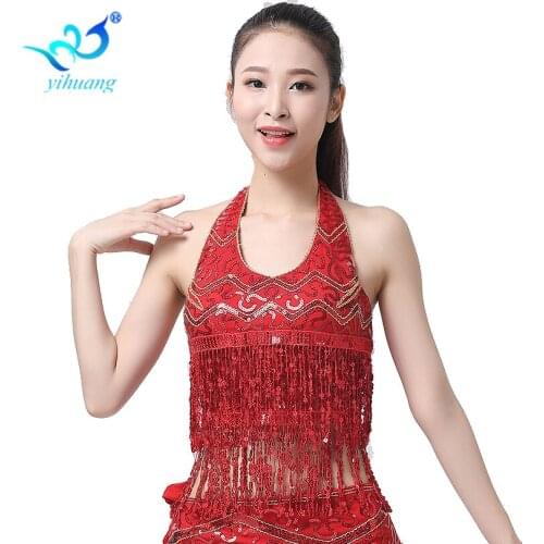 Belly Dance Costume Bra Party Sequin Fringe Tassel Belly Dancing Tops Performance Outfits Stage Show Lace-up