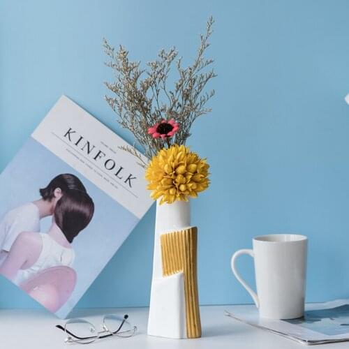 Nordic Vase Gold Painted Ceramic Vases Flowers Arrangement Living Room Simple Decoration Hydroponics Flower Pot Desktop Ornament