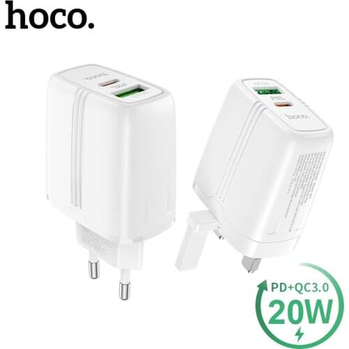 Hoco PD20W QC3.0 EU/UK Charging Adapter For iPhone 12 Pro Max USB TypeC Fast Charigng Charger For Samsung Note S20 QC PD Charger