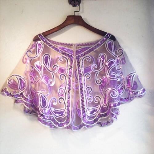 Women Vintage 1920s Sequin Shawl Elegant Ladies Sheer Mesh Shiny Sequined Beading Shoulder Capelet Scalloped Evening Party Cape