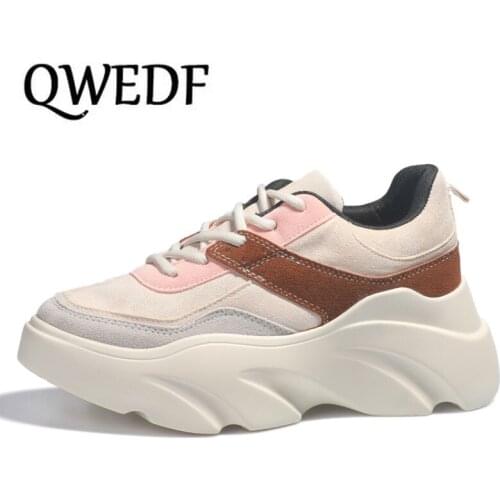 2019 Women Chunky Sneakers Fashion Women Platform Shoes Lace Up Pink Vulcanize Shoes Womens Female Trainers Feminino X10-35