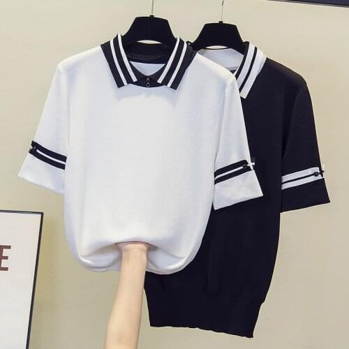 Plus Big Size Summer Short Sleeve Striped Pullover Women Sweater Knitted 2021 Sweaters Tops Korean Pull Femme Jumper Female
