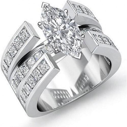 Luxury Jewelry Handmade Fashion Jewelry 925 Sterling Silver Marquise Cut 5A Cubic Zirconia Women Wedding Bridal Ring Gift