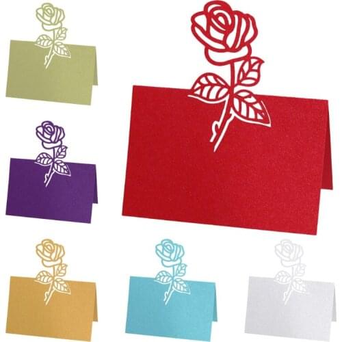 100pcs Hollow Rose Flower Table Number Name Place Card Reception Wedding Party Decoration