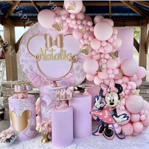131Pcs Disney Minnie Mouse Birthday Balloon Arch Garland Kit Baby Shower Balloon Decoration Kids Birthday Party Supplies