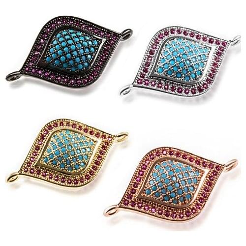 15*27mm Turkey Evil Eye crystal micro pave cz zircon cubic zirconia beads DIY Copper necklace charm bracelet connectors etg34