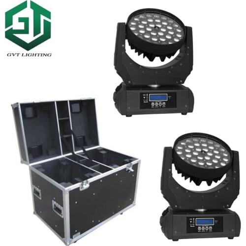 2pcs flightcase packing stage led moving head light 6 in1 36x18W RGBWA UV stage lights for good light effects with zoom fuction