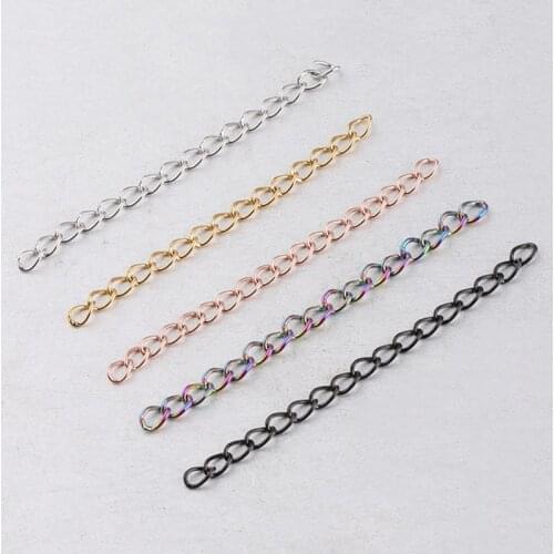 20pcs/lot Stainless Steel Rainbow Color Extension Tail Chains 5cm Bracelets Prolong Extend Steel Chains DIY Jewelry Findings