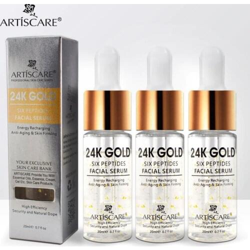 ARTISCARE 24k Gold Six Peptides Face Serum 20ml Anti Wrinkle Anti Aging Hyaluronic Acid Essence Whitening Facial Skin Care 3pcs