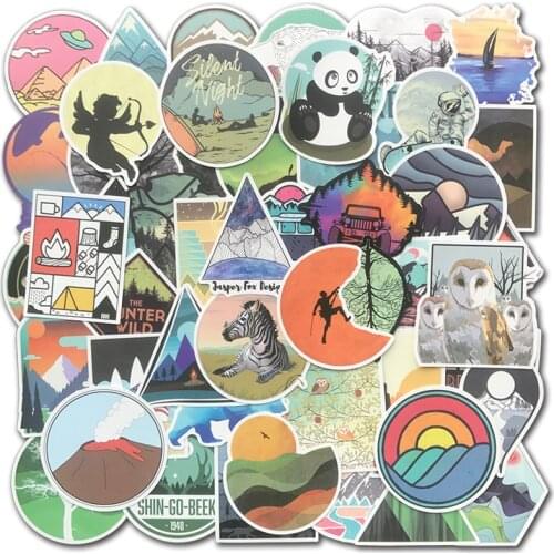 50 PCS Outdoor Camping Travel Stickers Wilderness Adventure Landscape Waterproof Decal Sticker to DIY Suitcase Laptop Motor Car