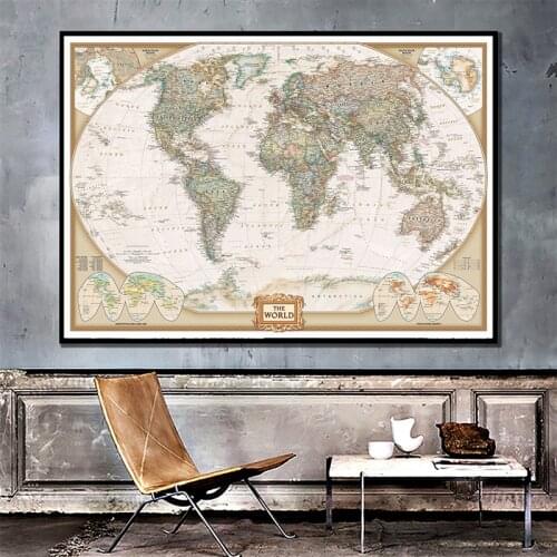 84x59cm Vintage The World Physical Map Unframed Non-woven Retro Map Foldable World Map for Wall School Home Decor Posters