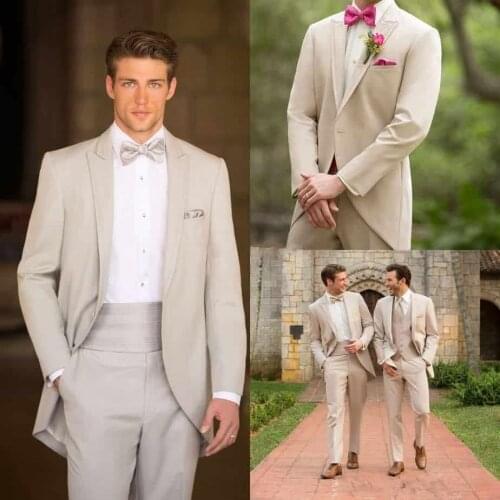Beige 2021 Wedding Tuxedo for Groom 2 Piece Slim Fit Men Suits Set Custom Prom Business Boyfriend Jacket with Pants