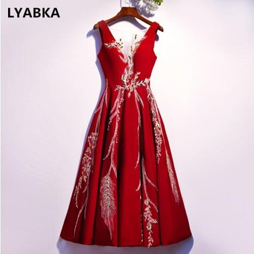 Burgundy Prom Dresses Vestidos De Gala Short Prom Dress 2020 Scoop Neck Prom Dress Vestidos De Coctel Tea-Length Prom Dresses