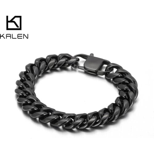 Kalen Trend 14mm Cuban Chain Gold Simple Fashion Link Mens Stainless Steel Bracelet Jewelry 2021