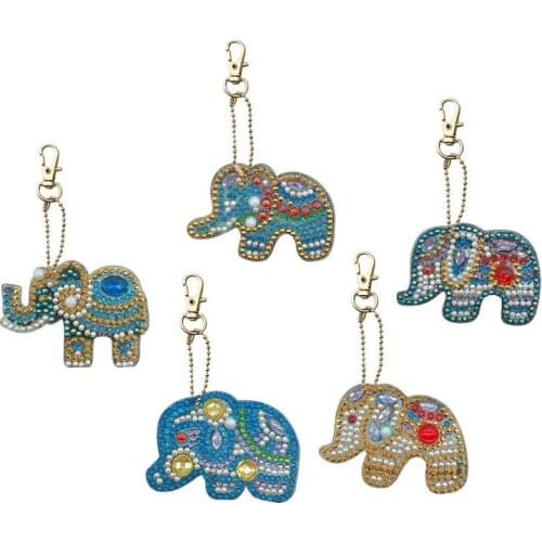 5Pcs DIY Full Special Shaped Diamond Painting Elephant Keyring Keychains Unique Shining Full Drill Rhinestones Craft Gifts