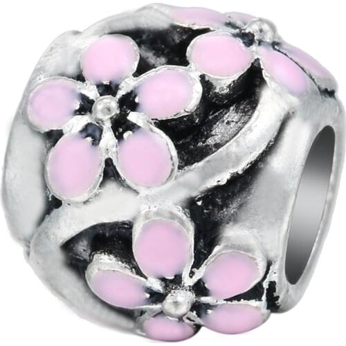 Bead Charms Dropshipping 1PC/5PCS Large Hole Charm Beads Gift Pink Plum Flower Shaped Elegant For Womens DIY Bracelets