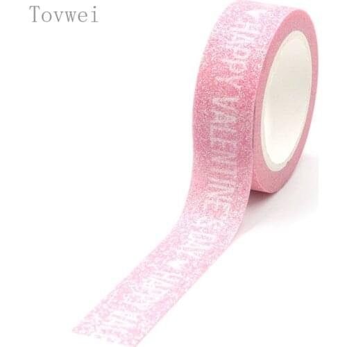 5M Pink Valentines Day Glitter Washi Tape Kawaii Adesiva Decorativa Japanese Stationery Scrapbooking Decorative Tapes