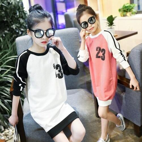 Kids Girls Spring Autumn T-shirt Long Sleeves Childrens Letter Printed Long Shirts Dress Clothes for Girls 10 14 Years Old
