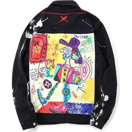 New Graffiti Illustration Splash Paint Old Cut All-match Denim Men And Women High Street Hip-hop Spring And Autumn Trendy Jacket