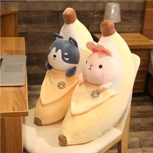 60/100cm Lovely Fruit Banana with Animal Plush Toys Creative Dolls Cute Shiba Inu Rabbit Pig Plush Pillow Soft Toys for Baby