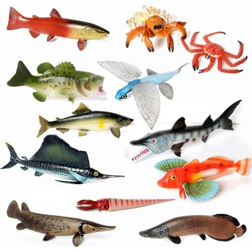 Simulated Alligator gar Silver Arowana Sailfish Trout King crab Sea Life Animals Figurines Model for Collection Educational toy