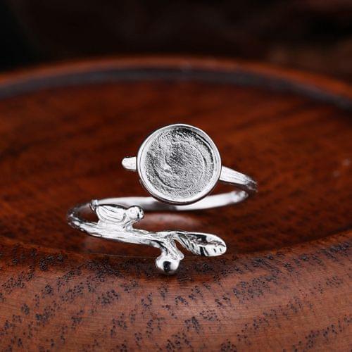 Sterling Silver 925 White Gold Color Women Engagement Semi Mount Ring Round Cabochon 8x8mm Amber Agate Turquoise Fine Jewelry