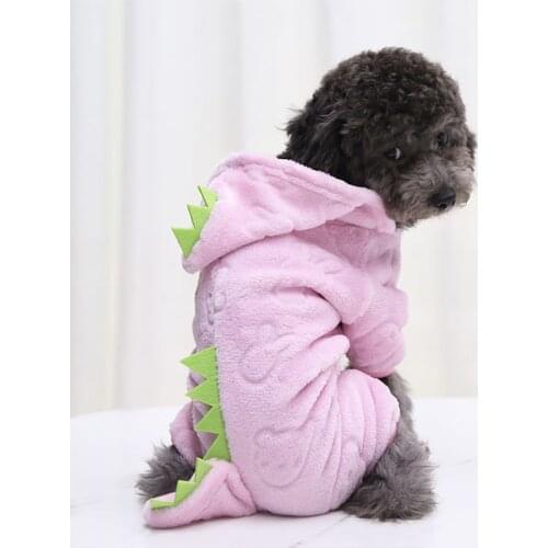 Dinosaur Dog Clothing Hoodie Pet Dogs Clothes Costume Pajamas Outfits Medium Soft Cute Yorkies Autumn Winter Green Jumpsuit