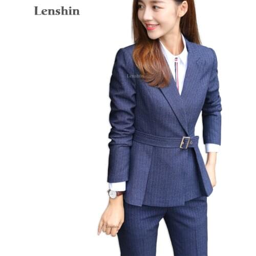 Lenshin 2 Pieces Set High-quality Soft and Comfortable Striped Pant Suit Office Lady Formal Business Design Women Work Wear